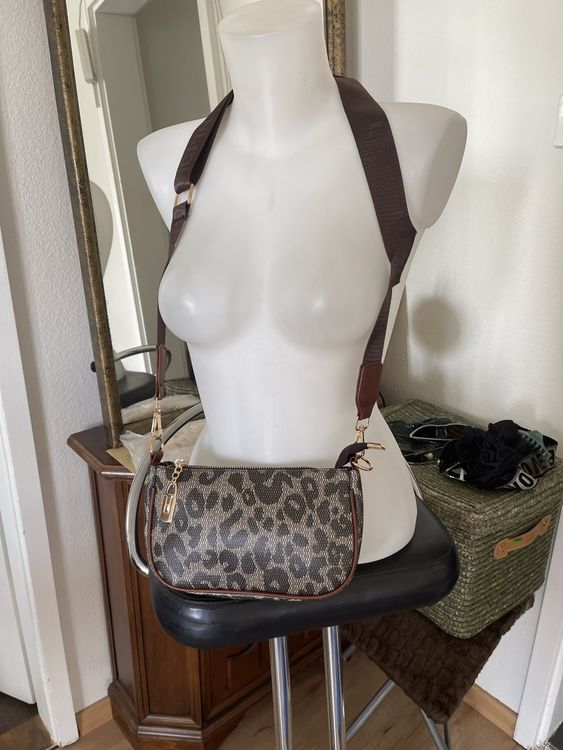LeRive Gauche M Noir / Leopard - sac bandoulière cuir femme Noir | PAUL