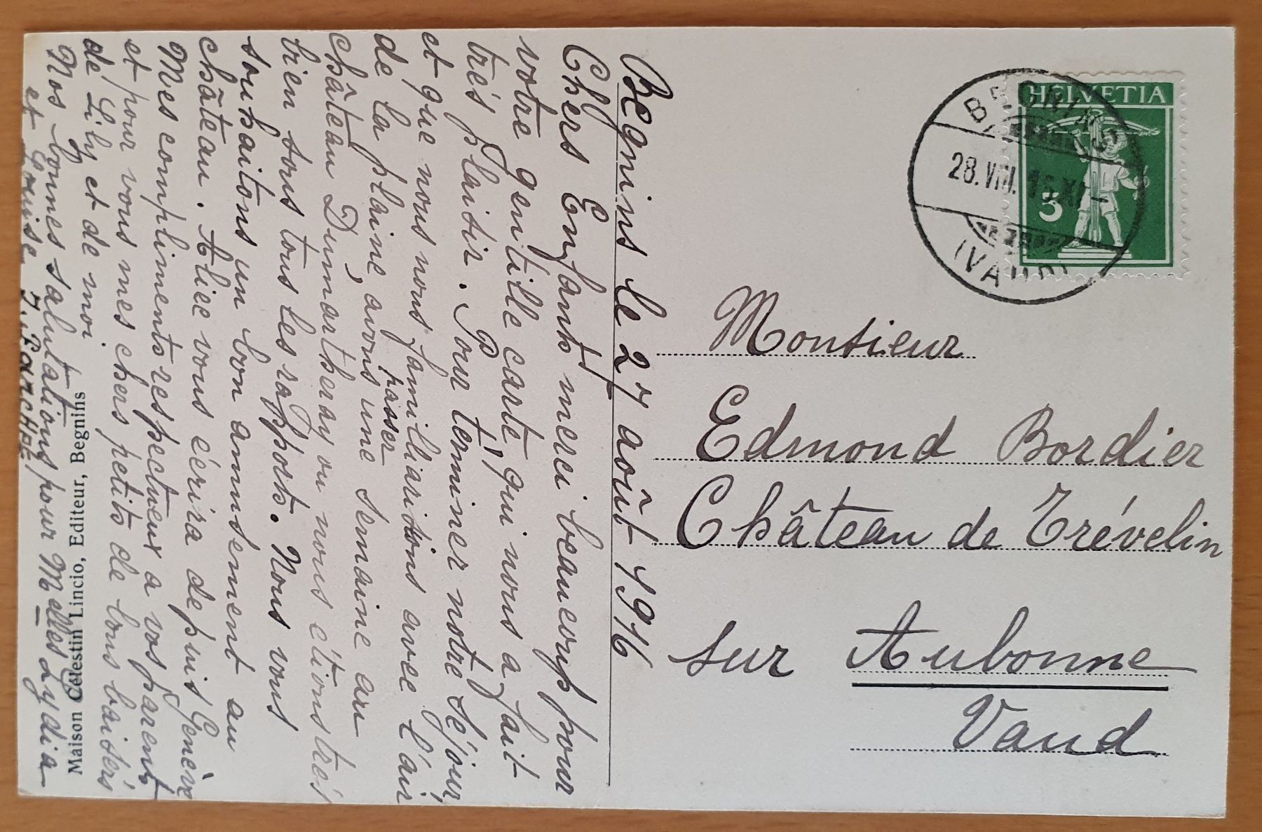 Cartoline postali: Begins - Chateau du Martheray 1916 – Usato da Kreuzlingen venduto da Rschweiz1 1