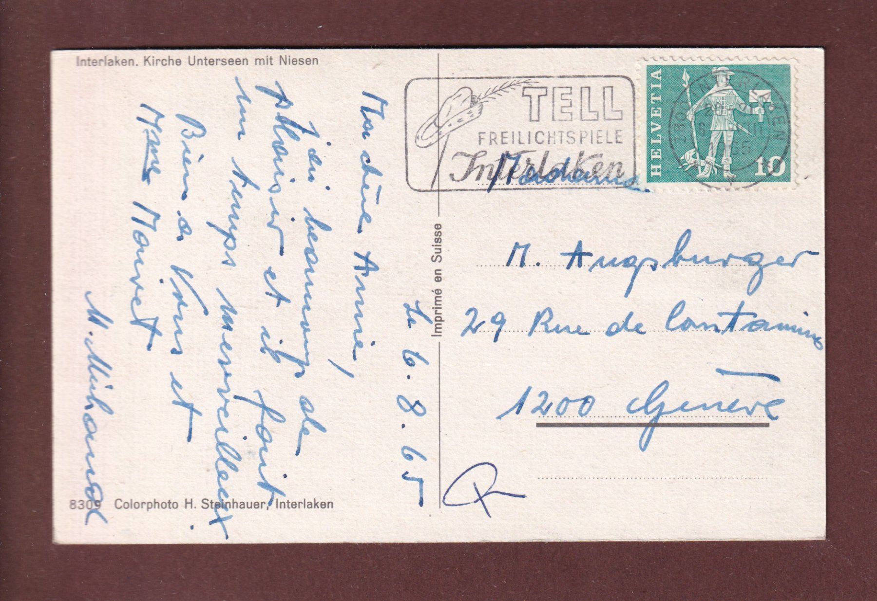 Cartoline postali: UNTERSEEN - 1965 – Usato da Pully venduto da nicecards 1