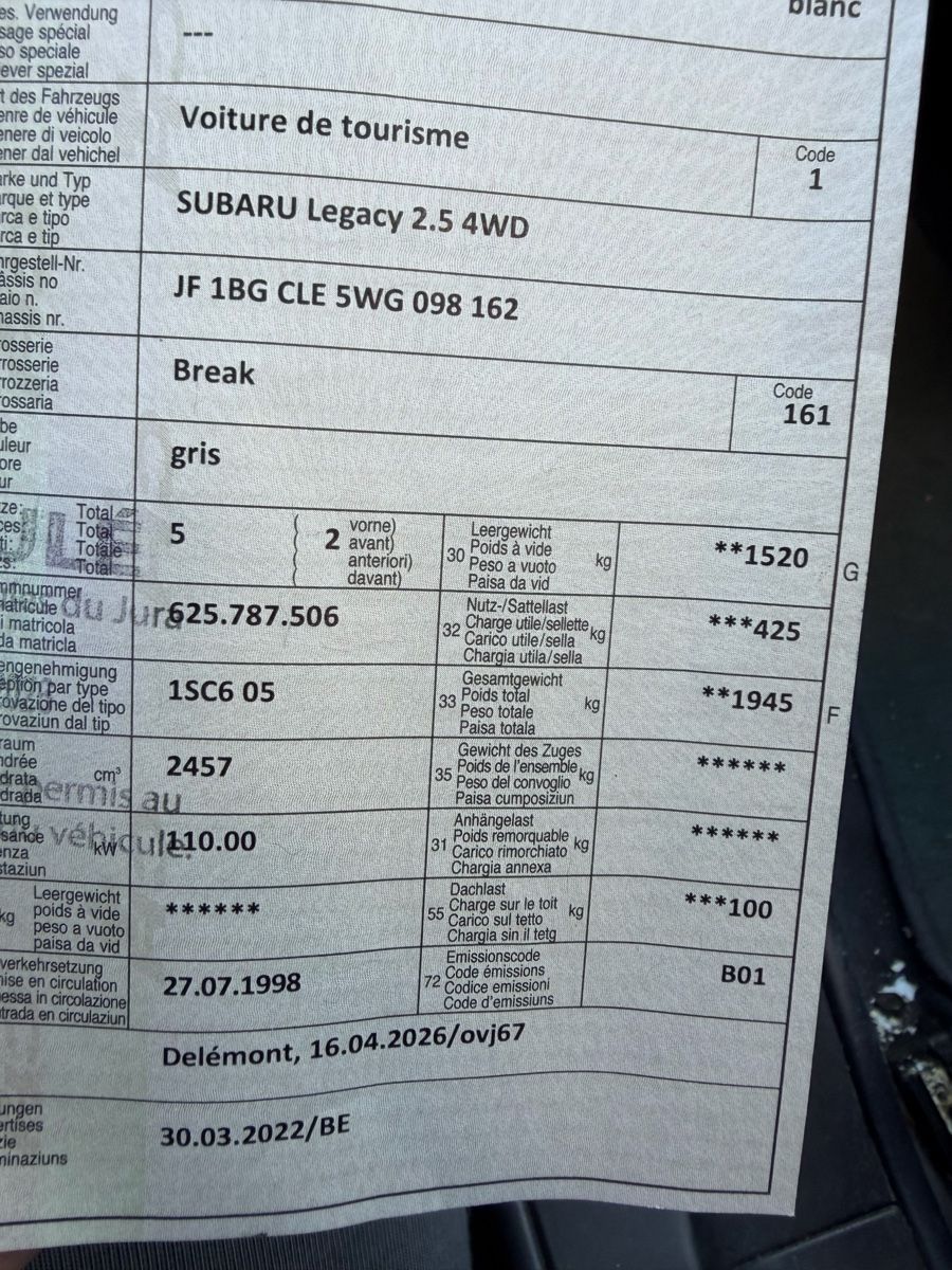 Subaru Automobili: Subaru legacy 2.5 4WD – Usato da La Chaux-de-Fonds venduto da Transportchezmax 9