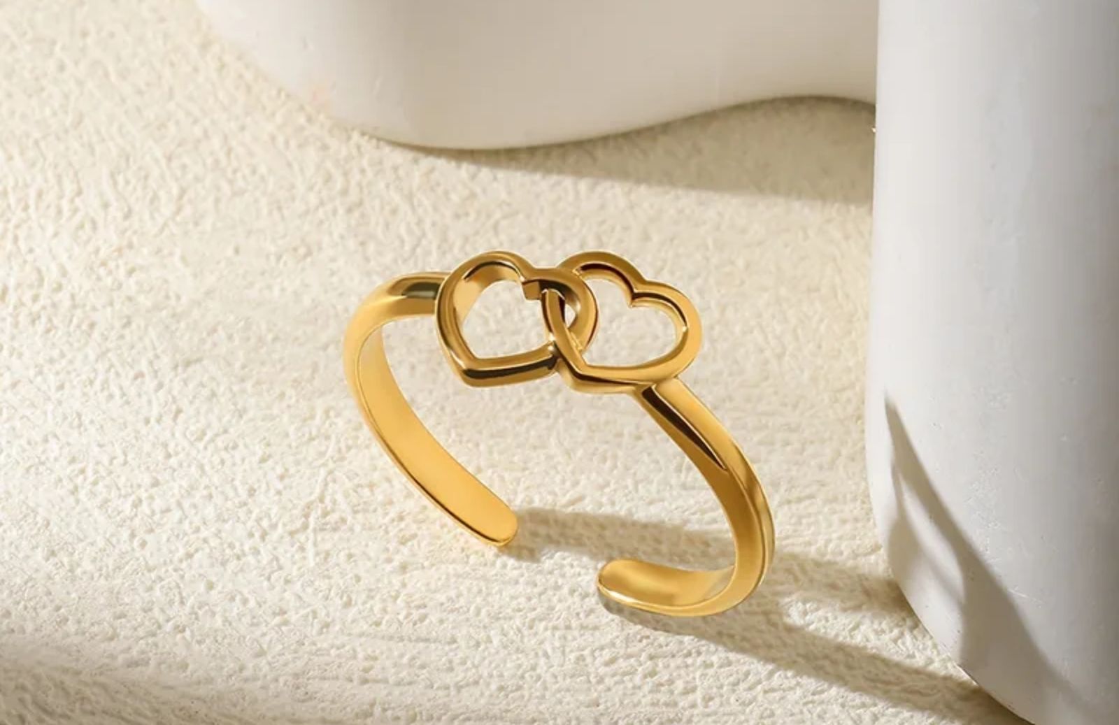 Anelli: Bague doré deux coeurs acier inoxydable  – Nuovo (secondo la descrizione) da Villars-sur-Glâne venduto da lot_52fn 1