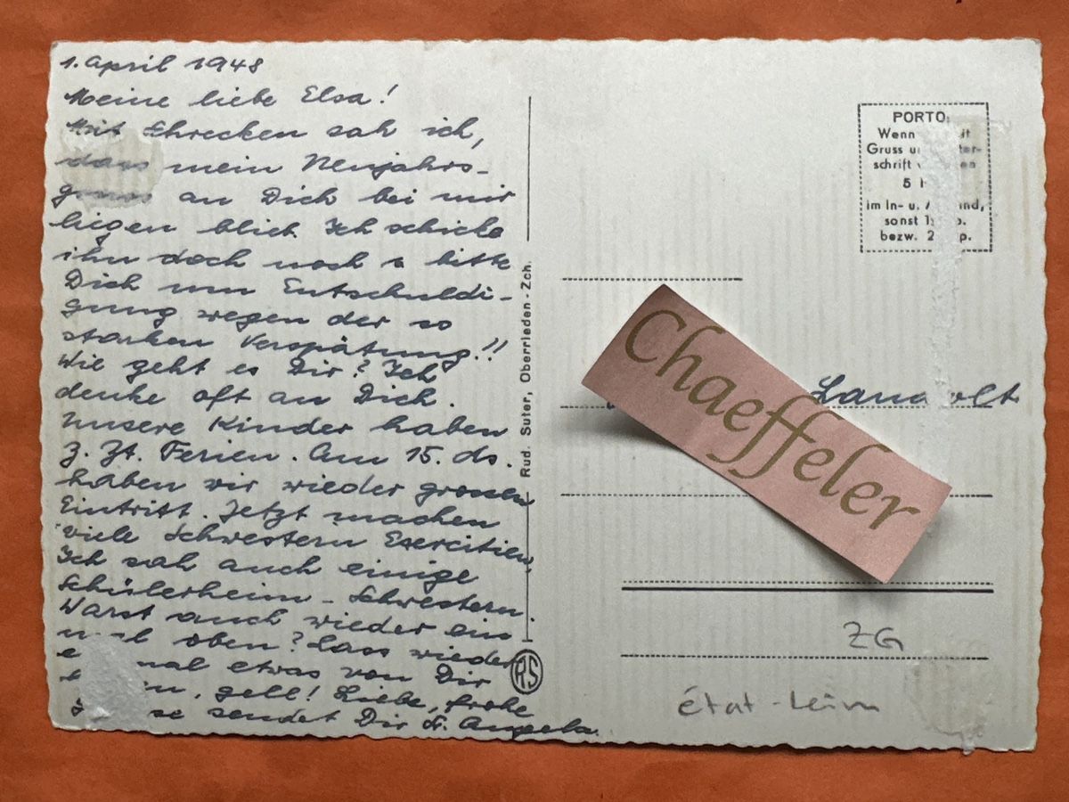 Cartes postales: 1948 Menzingen – Défectueux à Zürich par Chaeffeler 1