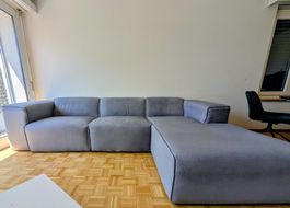 Ecksofa 3-Sitzer Stoff Grau linksseitig