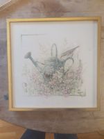 Stickbild Giesskanne mit Vogel und Blumen 40.5 x 40.5 cm