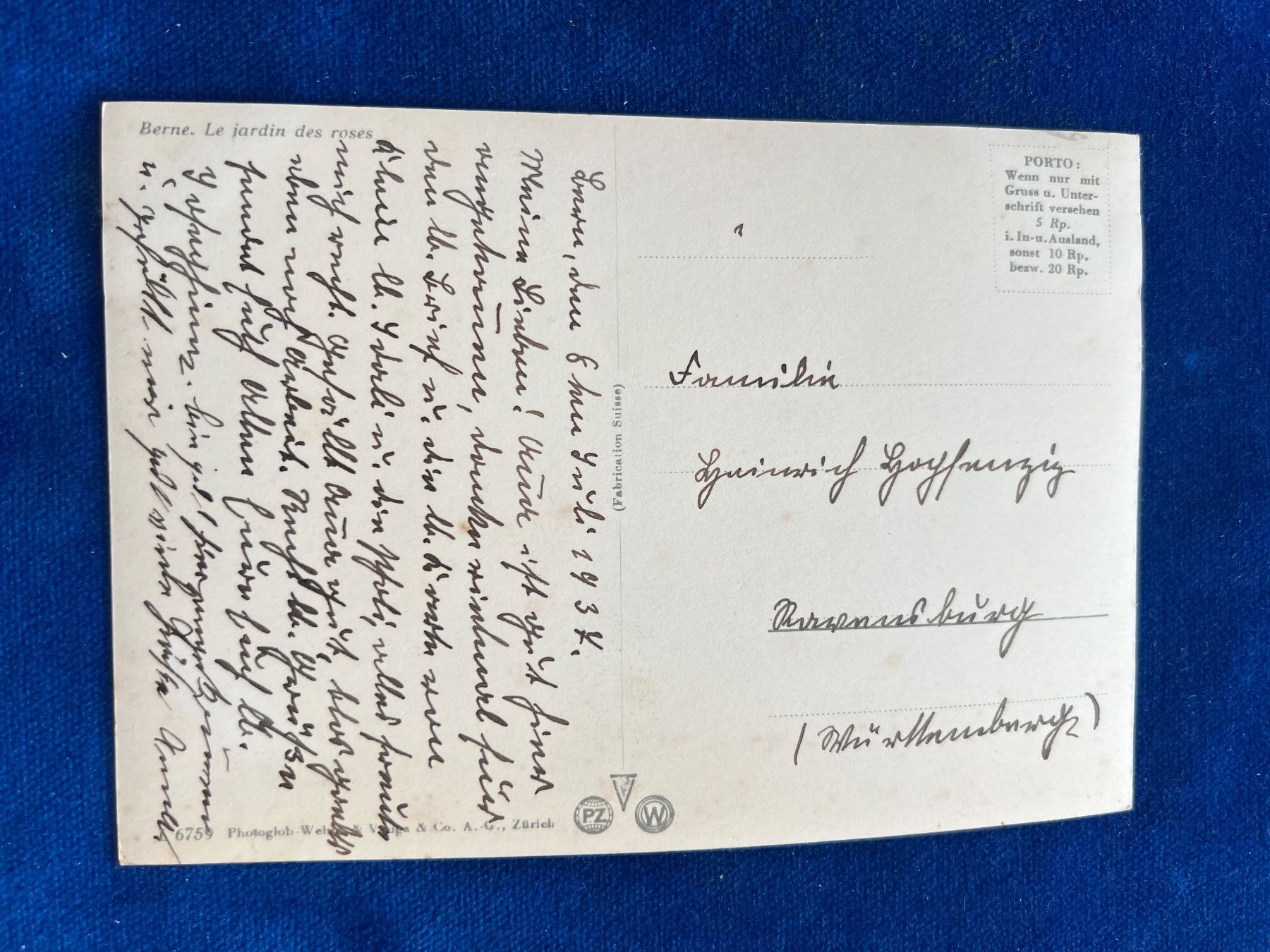 Cartoline postali: Alte Ansichtskarte Bern Rosengarten-Promenade 1919 handge... – Usato da Hermetschwil-Staffeln venduto da militaria-schweiz 1