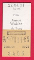 SBB KARTON-BILLETT, FRICK-WOHLEN, 2.KLASSE, RETOUR, HALBTAX