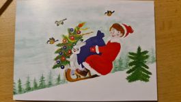 Grusskarte Weihnachten Neujahr Schnee Schlitten