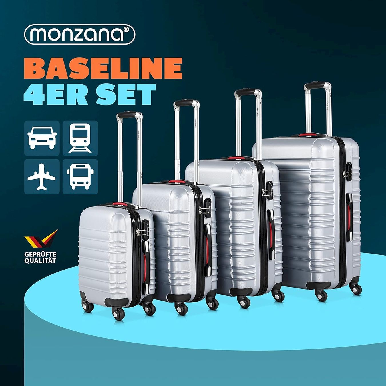 Valigie: Monzana 4er Koffer Set Baseline Silber – Nuovo e nell'imballaggio originale da Bottighofen venduto da zaap 1