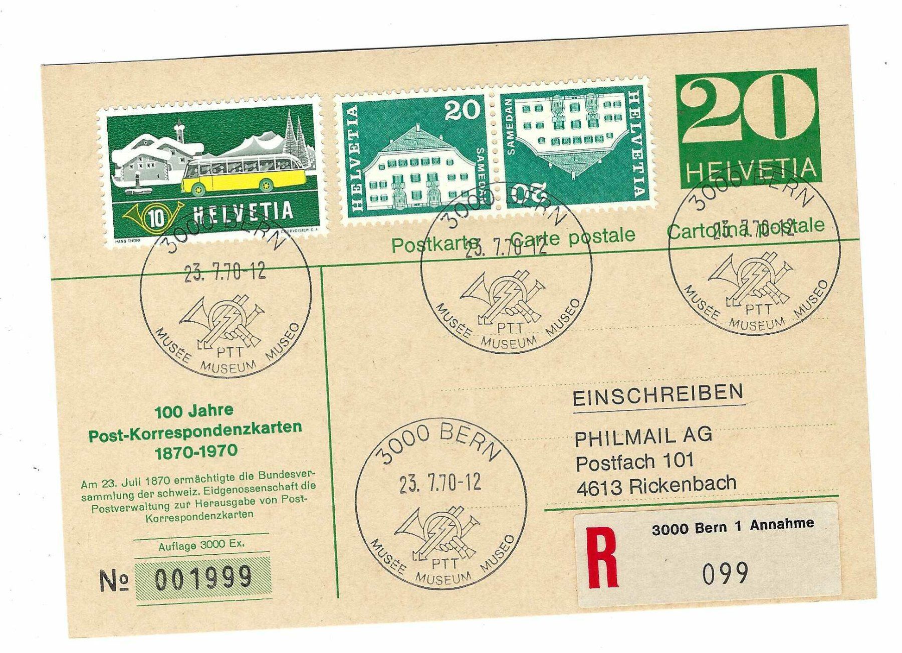 Tutti i francobolli: 100 Jahre Post-Korrespondenzkarten 1970 tj – Usato da Aarau venduto da fussball-fussball