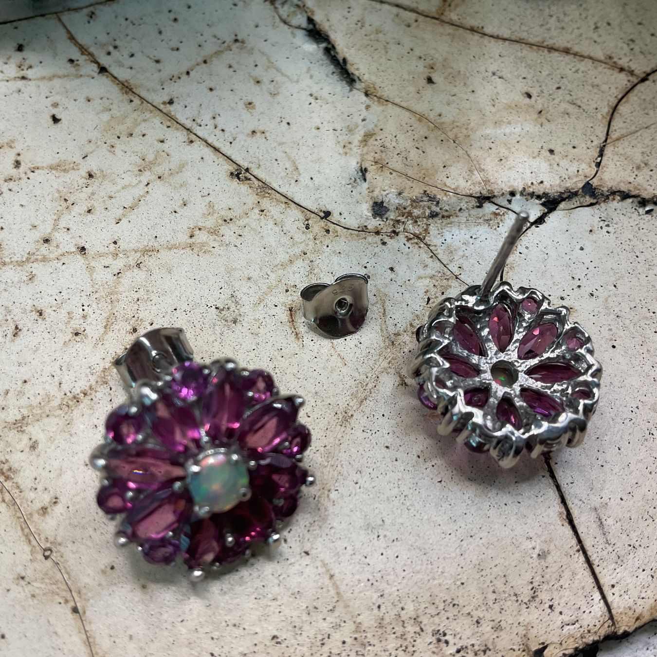 Boucles d'oreille: Ohrstecker wunderschön, Opal und Rhodolith – Neuf (Voir description) à luzern par Alpendorf1 4