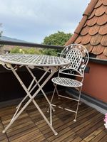 Gartentisch mit Stuhl, Metall, Vintage Stil, Weiss
