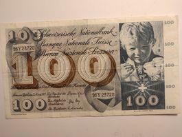 Schweizer 100-Franken-Note, Zustand Gebraucht, Jahrgang 1973