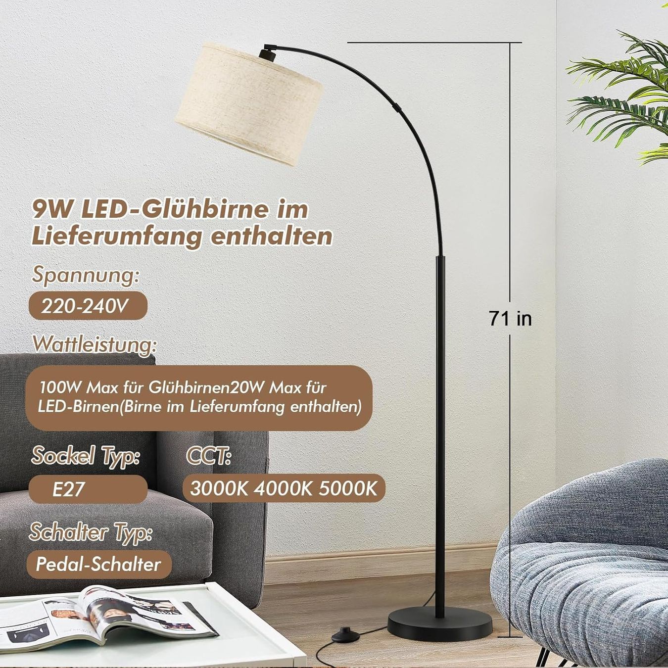 Lampade: Stehlampe Bogenlampe 161 cm 3 Farbtemperaturen LED – Nuovo e nell'imballaggio originale da Zürich venduto da jasminleut 4