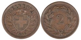 2 Rappen von 1866 (um sehr schön). Ab 1.--