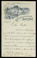 Lithographie Ueberstorf, Töchterpensionat aus der Vogelschau