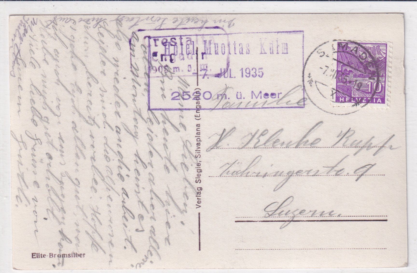 Cartoline postali: Champfèr - Crestalta mit Piz Polaschin /br – Usato da Hombrechtikon venduto da Rudolf07 1