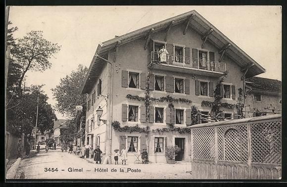 Ansichtskarten: AK Gimel, Hotel de la Poste mit Leuten – Gebraucht aus Berlin von bartko-reher