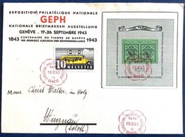 1943 - Genfer-Block auf Brief / Genéve nach Winznau
