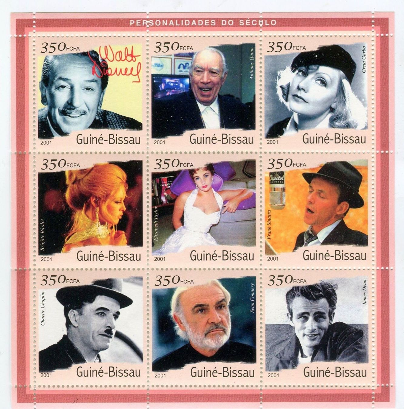 Tutti i francobolli: Block "Sean Connery, Anthony Quinn, Brigitte Bardot". – Nuovo e nell'imballaggio originale da Basel venduto da Butsch5