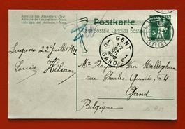 GANZSACHE PK LUGANO TAXIERT T STEMPEL GES. GENT BELGIEN 1905