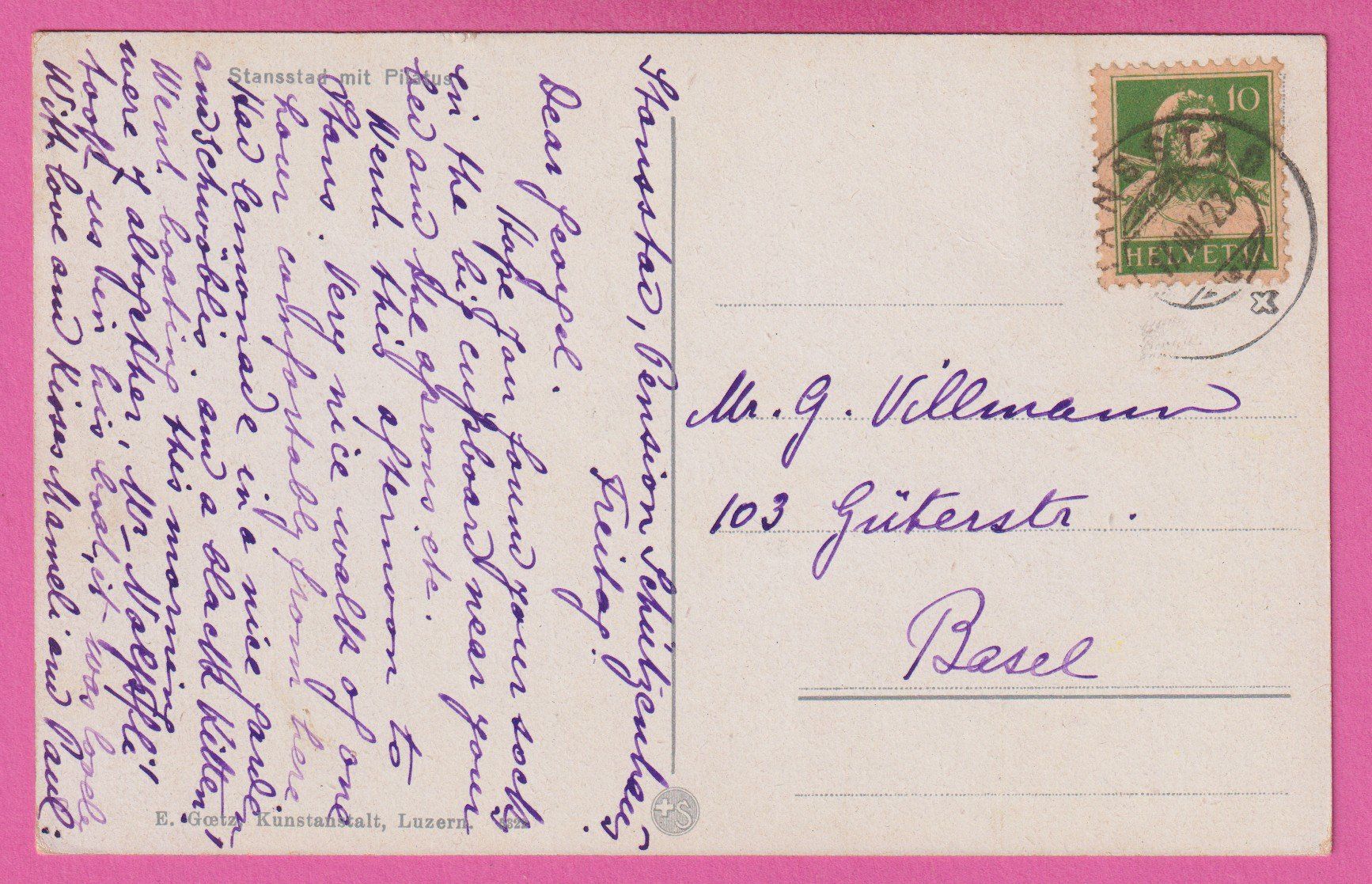 Cartoline postali: Stansstad mit Pilatus gel 1923 – Usato da Einsiedeln venduto da dillie 1