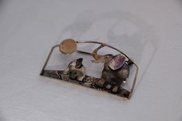 Silber 925 Brosche/Anstecker - Sterling Elefant & Sonne