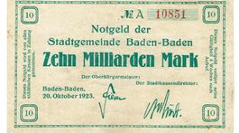 Baden Baden 10 Mrd.Mark Serie A KN 5 stellig 20.10.1923