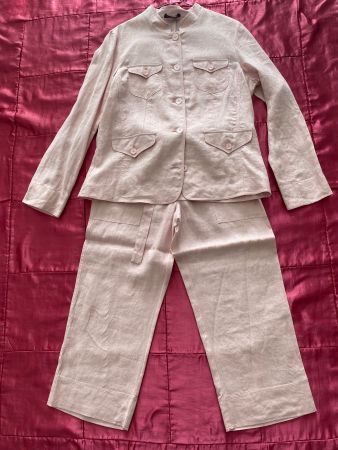 Extravaganter MODISSA 100% LEINEN-Hosen-2-Teiler, rosa