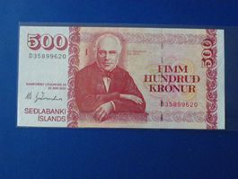 Island 500 Kronur 2001, Geldschein, Sammlerstück, Bankfrisch