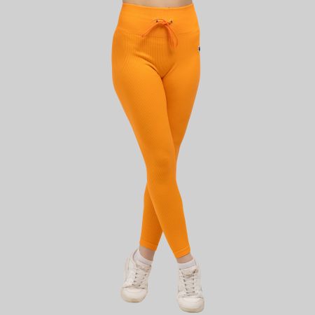 Leggings High Waist Blickdicht Push Up Gym Orange XL YAKWARY
