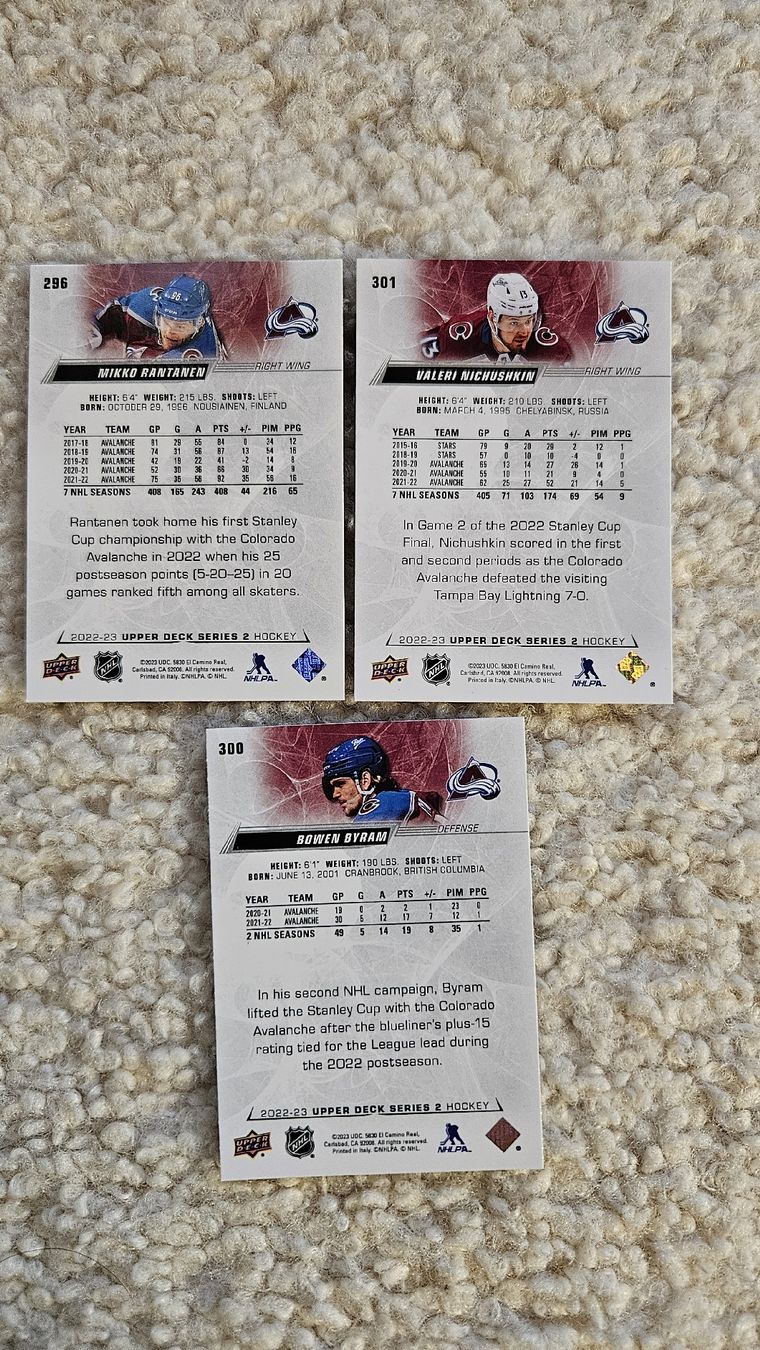 NHL Carte collezionabili: COLORADO- BYRAM,RANTANEN,NICHUSHKIN – Nuovo (secondo la descrizione) da Boltigen venduto da Calagero 1