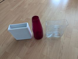 3er Set Vasen, Glas & Keramik, Deko