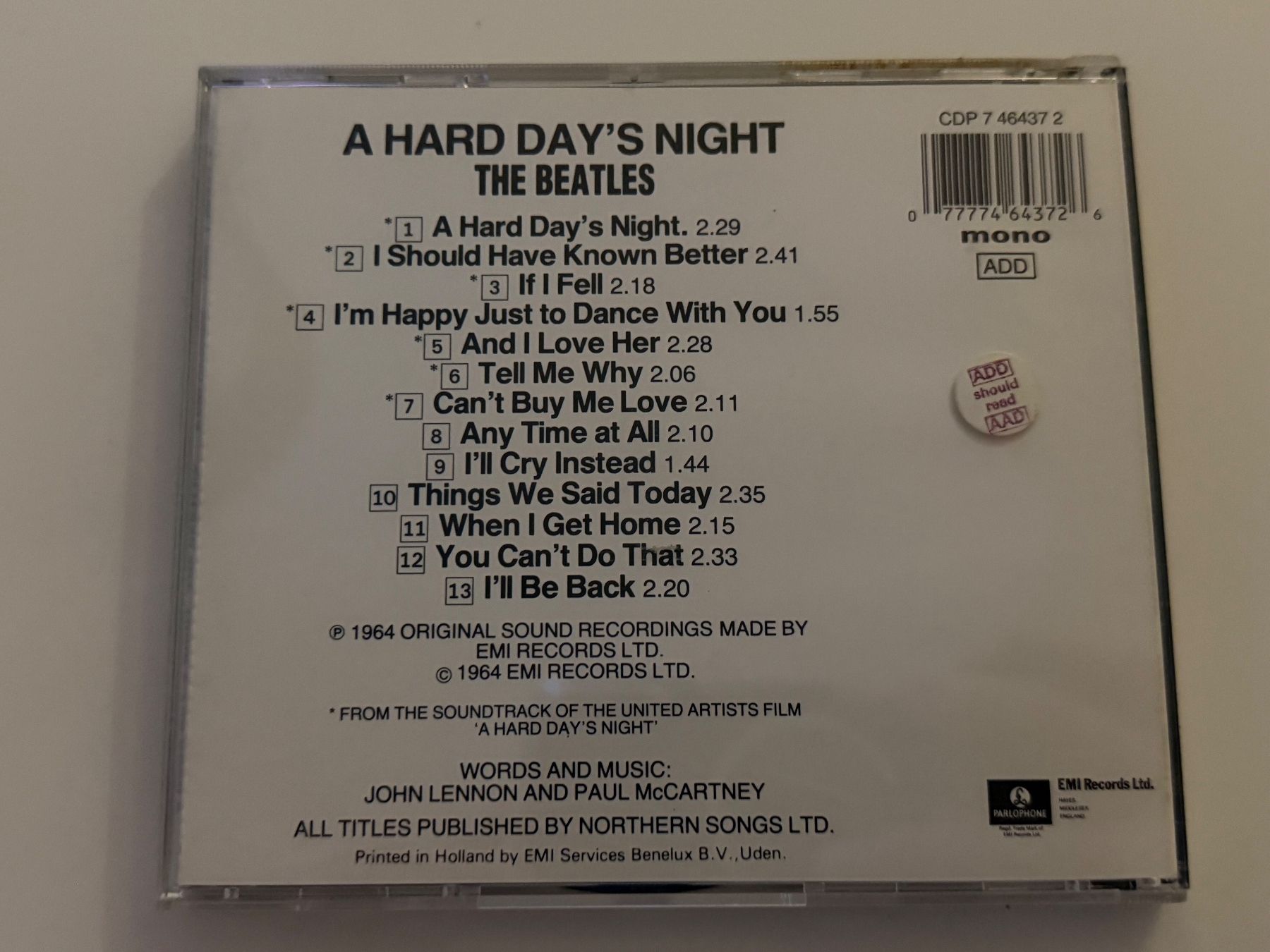 CD: The Beatles - A Hard Day's Night – Usato da Altstätten SG venduto da sheamus 1