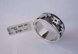FINGERRING 925 SILBER ** SCHWEIZ KÜHE EDELWEISS ** NP 270.--