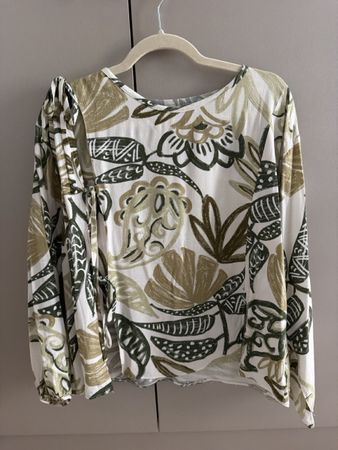Handmade Summer Womens blouse white green floral pattern