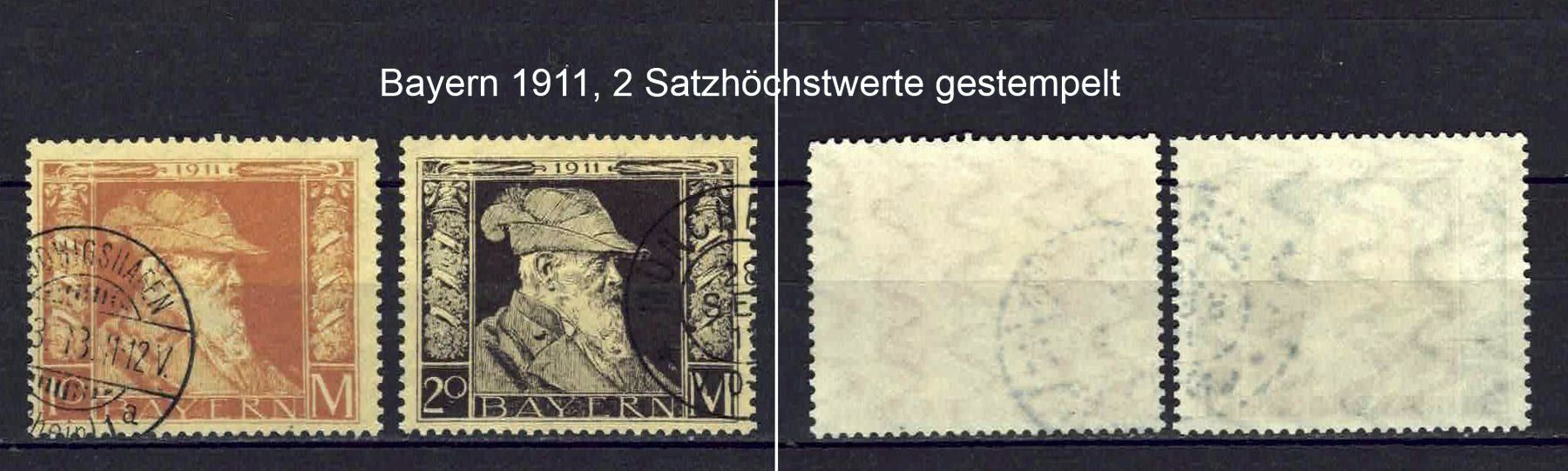 Alle Briefmarken: Bayern 1911, 2 Satzhöchstwerte, gestempelt – Gebraucht aus Basel von Pfefferschootte