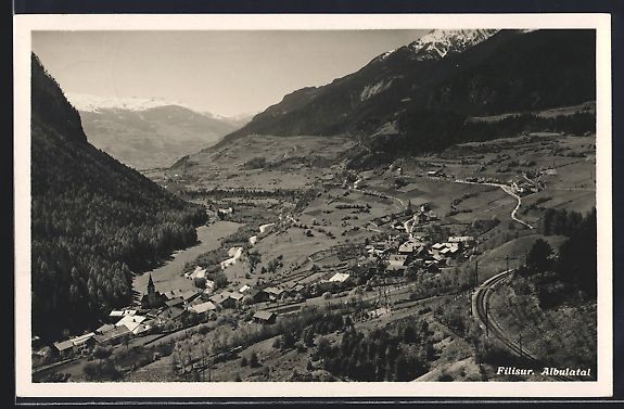 Cartoline postali: Filisur, Ortspanorama vom Berg aus geseh – Usato da Berlin venduto da bartko-reher