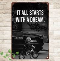Wandschild "It all starts with a dream." Deko Schild Blech..