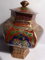 SELTENE CLOISONNÉ - DECKEL-VASE; ROTE -ZEICHNUNG, -UNIKAT-
