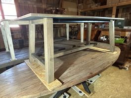 Industrie Tisch Eiche Holz Fuss und Fusssteg, 200 x 90 cm