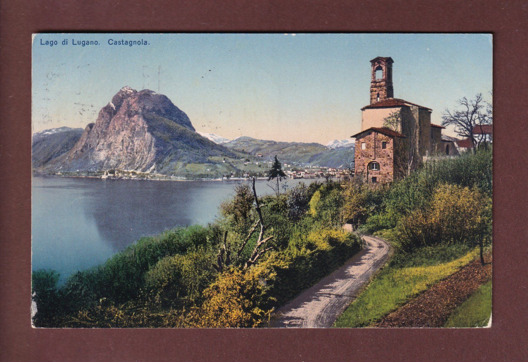 Cartoline postali: CASTAGNOLA - Chiesa antica - 1919 – Usato da Pully venduto da nicecards