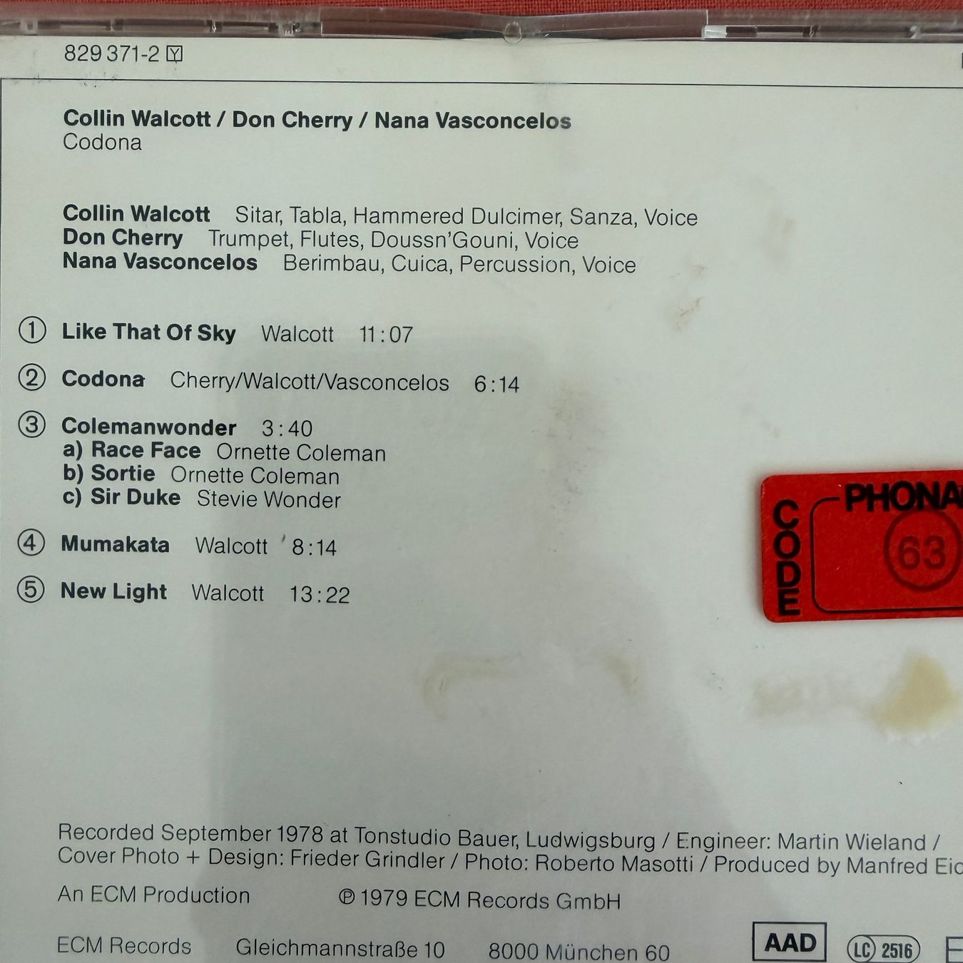 CD: Collin Walcott - Don Cherry - Vasconcelos / Codona (CD ECM) – Usato da Zug venduto da Mirare9 2