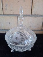 Bonboniere mit Deckel Kristall Glas floral 3 Füsschen