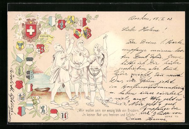 Cartes postales: Präge-AK Schweizer reichen einander die – D'occasion à Berlin par bartko-reher