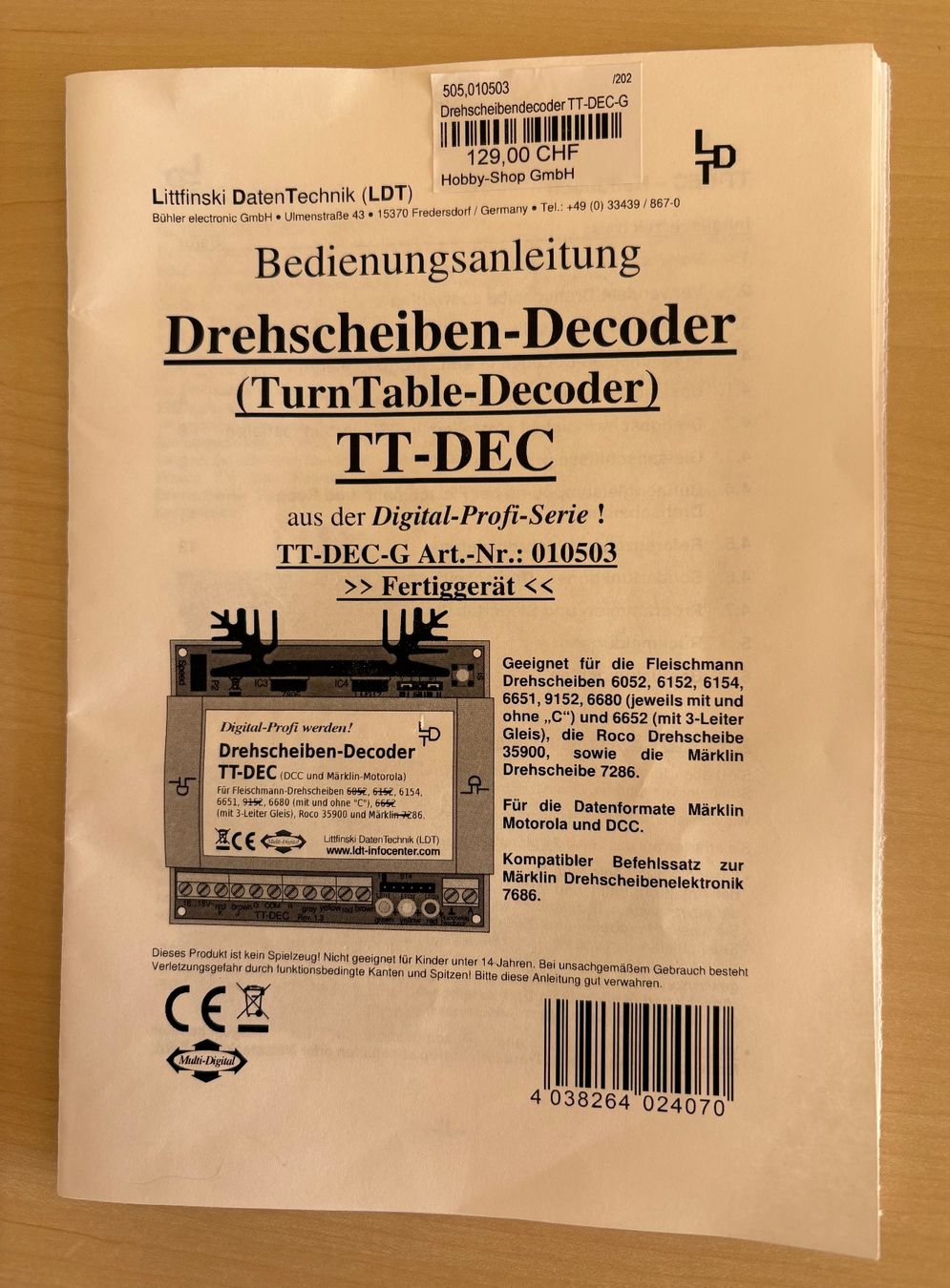 Fleischmann Modellini di ferrovie: Drehscheiben-Decoder TT-DEC (DCC & MM) FleisM, Roco, Märklin – Difettoso da Rümlang venduto da Hapro 1