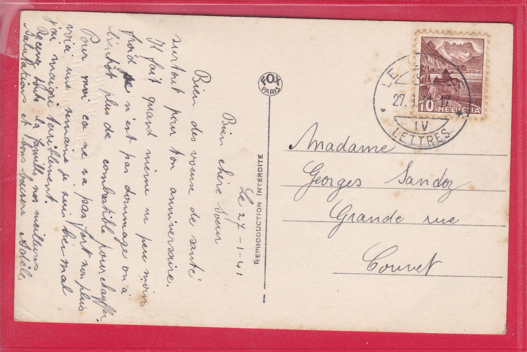 Ansichtskarten: HEUREUX ANNIVERSAIRE, 27.1.1941 – Gebraucht aus Oberrieden von Gebirgsstelze 1