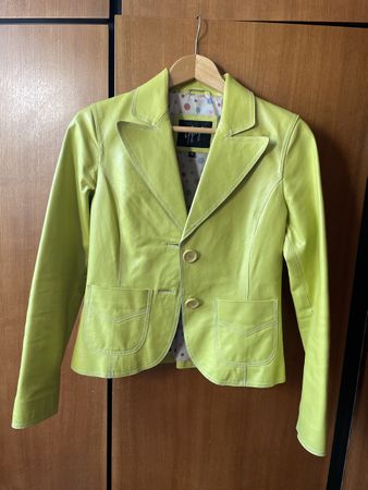 Gipsy Vintage Lederblazer gelb/grün echt Leder Gr. M