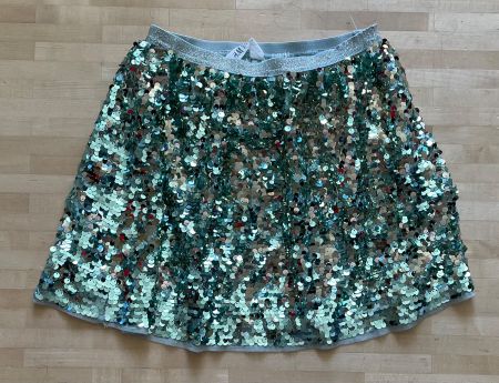 Pailletten Rock H&M grün mit Glitzerbund Gr. 134 gebraucht