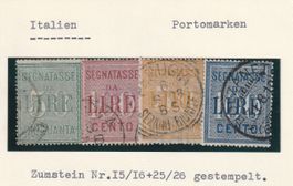 Italien- 4 Portomarken  gestempelt