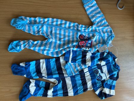 2 Baby Strampler Set Smile blau gestreift Grösse 74